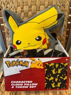 Pokemon Yellow & Black Pikachu Character Cloud Pillow & Throw Set